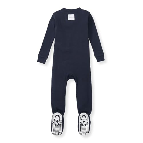 Burt's Bees Baby Baby Boy's Sleeper PJs, 100% Organic Cotton, One-Piece Footie, Zip Up Jumpsuit, Snug Fit Pajamas, Midnight Solid Rib, 12 Months