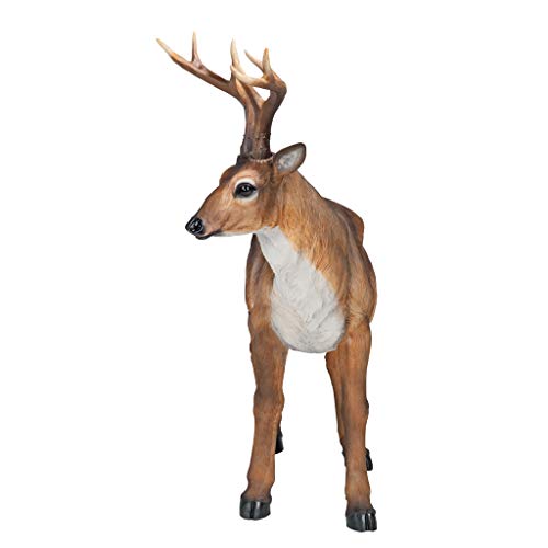 Design Toscano Big Rack Deer Buck Indoor/Outdoor Garden Decoy Animal Statue, 28 Inch Long, 24 Inch Tall, Cast Stone Resin, Brown Finish