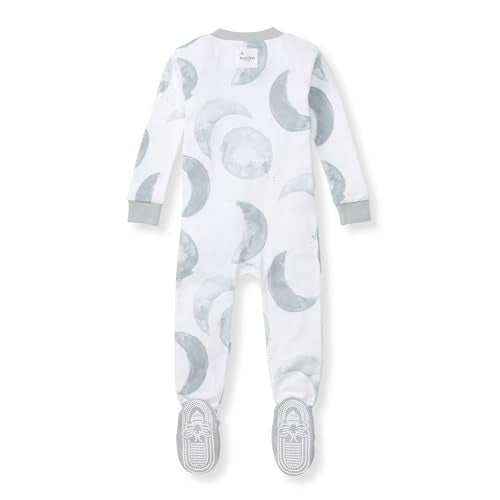 Burt's Bees Baby Baby Boy's Sleeper PJs, 100% Organic Cotton, One-Piece Footie, Zip Up Jumpsuit, Snug Fit Pajamas, Hello Moon Light Blue, 24 Months