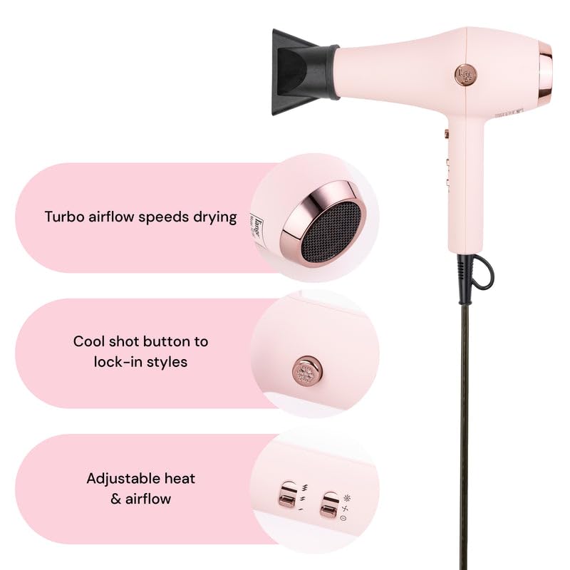 L'ANGE HAIR Soleil Professional Hair Dryer | 3 Heat Settings & 2 Airflow Settings | Cool Shot Locks-in Style | Professional Length Cord | Best Lightweight Hair for Smooth Blowouts (Blush)