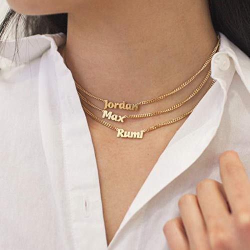 Name Necklace Personalized with Curb Chain, Dainty Custom Necklace with Name for Women 925 Sterling Silver Gothic Style Customized Nameplate Necklace Gift for Christmas