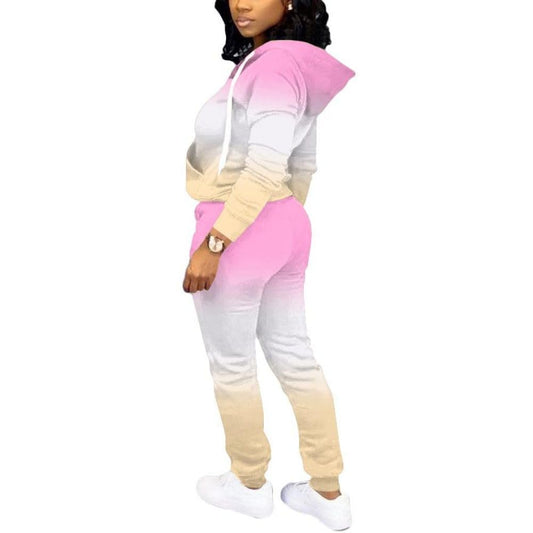 Nimsruc Two Piece Outfits For Women Casual Tracksuit Hoodie Jogging Suits Long Sleeve Sweatsuit Pants Sets Pink Yellow Gradient XXL