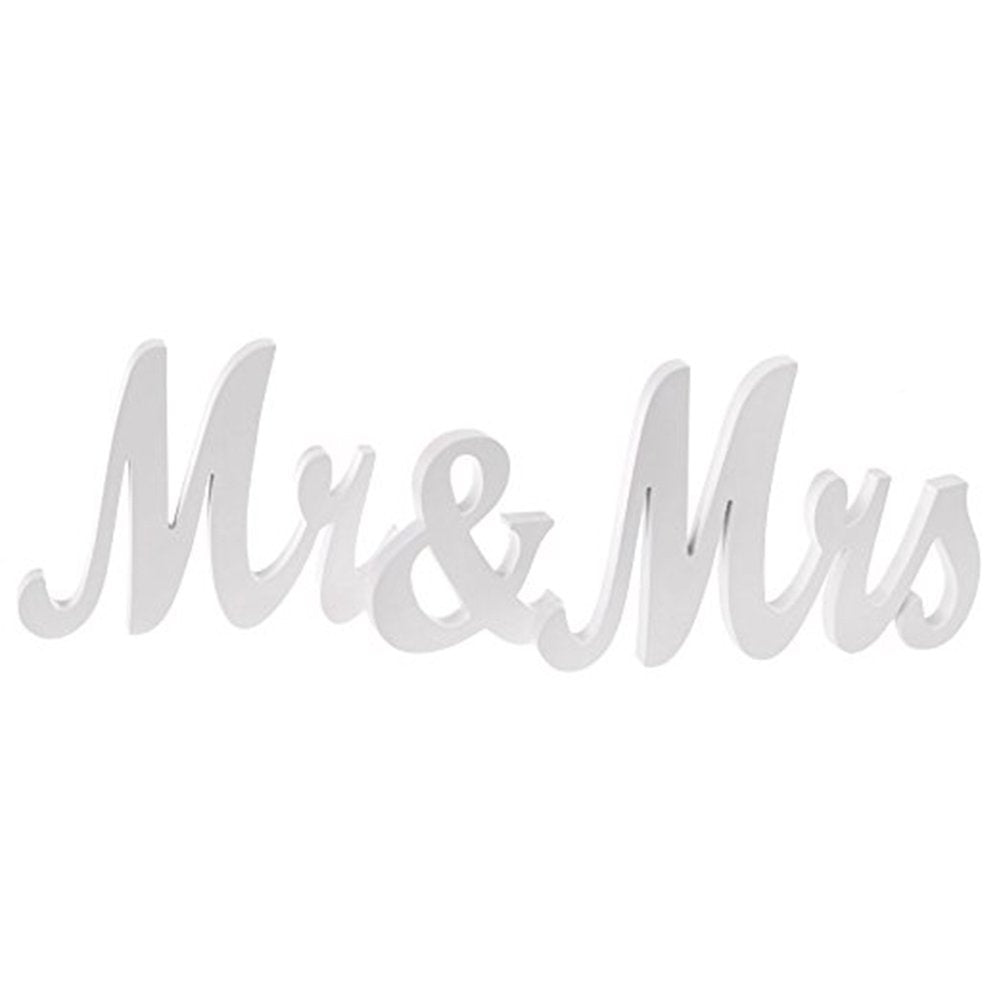 Adeeing Mr and Mrs Signs Wedding Sweetheart Table Decorations, Wooden Freestanding Letters for Photo Props, Rustic Anniversary Wedding Shower Gift (White)