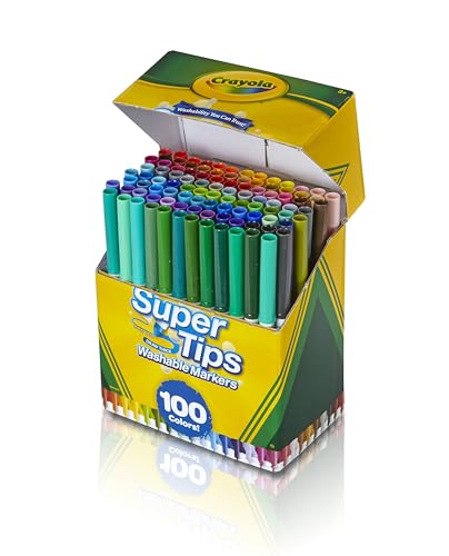 Crayola Super Tips Marker Set for Kids (100ct), Broad Tip & Fine Point Washable Art Markers for Kids, Bulk School Supplies, Teacher Classroom Must Haves, Drawing Supplies
