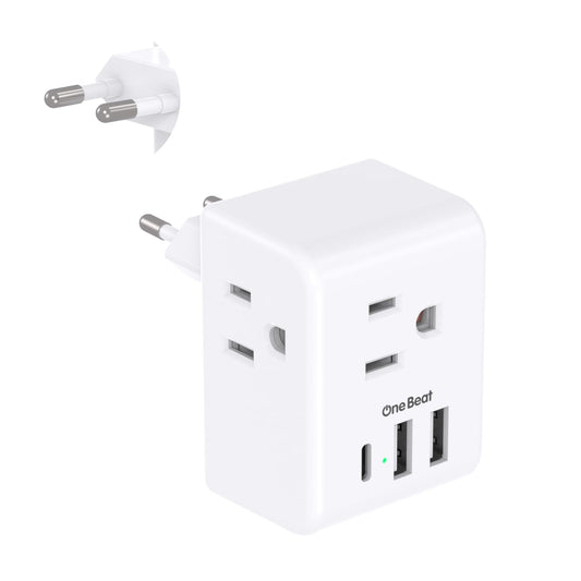 2 Pack European Travel Plug Adapter, One Beat International Power Adapter with 3 Outlets 3 USB Ports(1 USB C), Type C Plug Adaptor for US to Europe Italy Spain France Germany Iceland Travel Essentials