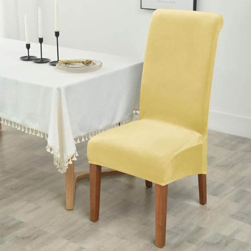 Lussenwert Velvet Dining Chair Covers Stretch XL/Oversized Chair Covers for Dining Room Set of 6 Parsons Chair Slipcovers Removable Washable Chair Seat Protector for Kitchen Banquet, Lemon-Yellow