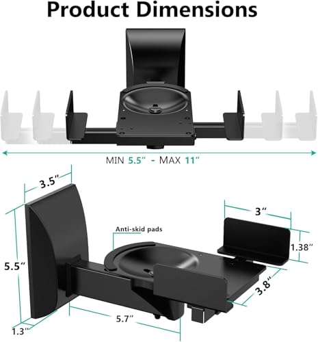 WALI Speaker Wall Mounts, Dual Side Clamping Bookshelf Mounting Bracket for Large Surrounding Sound Speakers, Hold up to 55 lbs. (SWM201), 1 Pair, Black