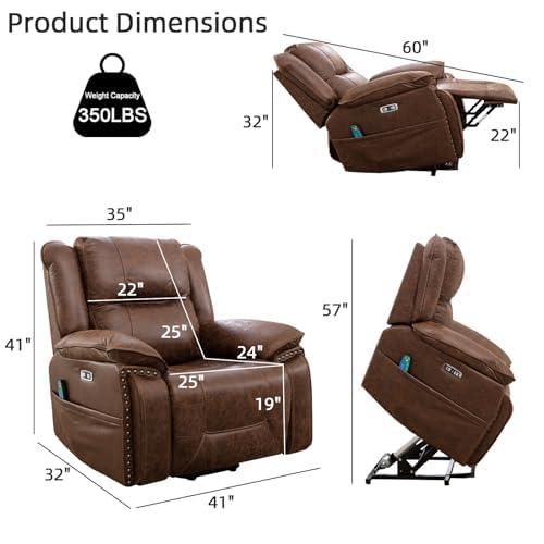 Phoenix Home Dual Motor Power Lift Chair for Elderly, Lift Chairs with Massage and Heat, Faux Leather Electric Chairs for Adults, Recliner Chair with USB, 2 Concealed Cup Holderss, Chestnut Brown