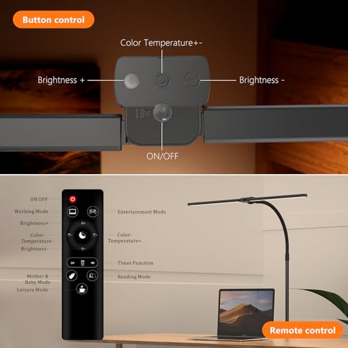 Desk Lamp Home Office, Led Desk Lamp with Clamp, 15W Dual Screen Computer Monitor Lamp with Stepless Color Temp and Dimming,Small Adjustable Gooseneck Desk Light for Architect Work Craft (black)