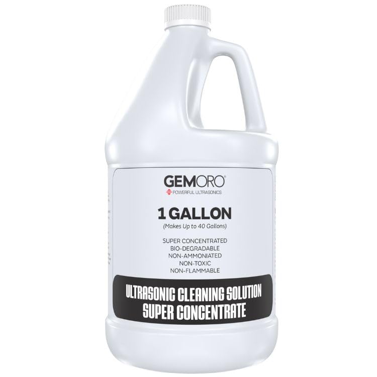 GemOro Jewelry Cleaner Solution Concentrate | for Ultrasonic Machines | Professional Performance Cleans Rings Watches Glasses Earrings (1 Gallon)