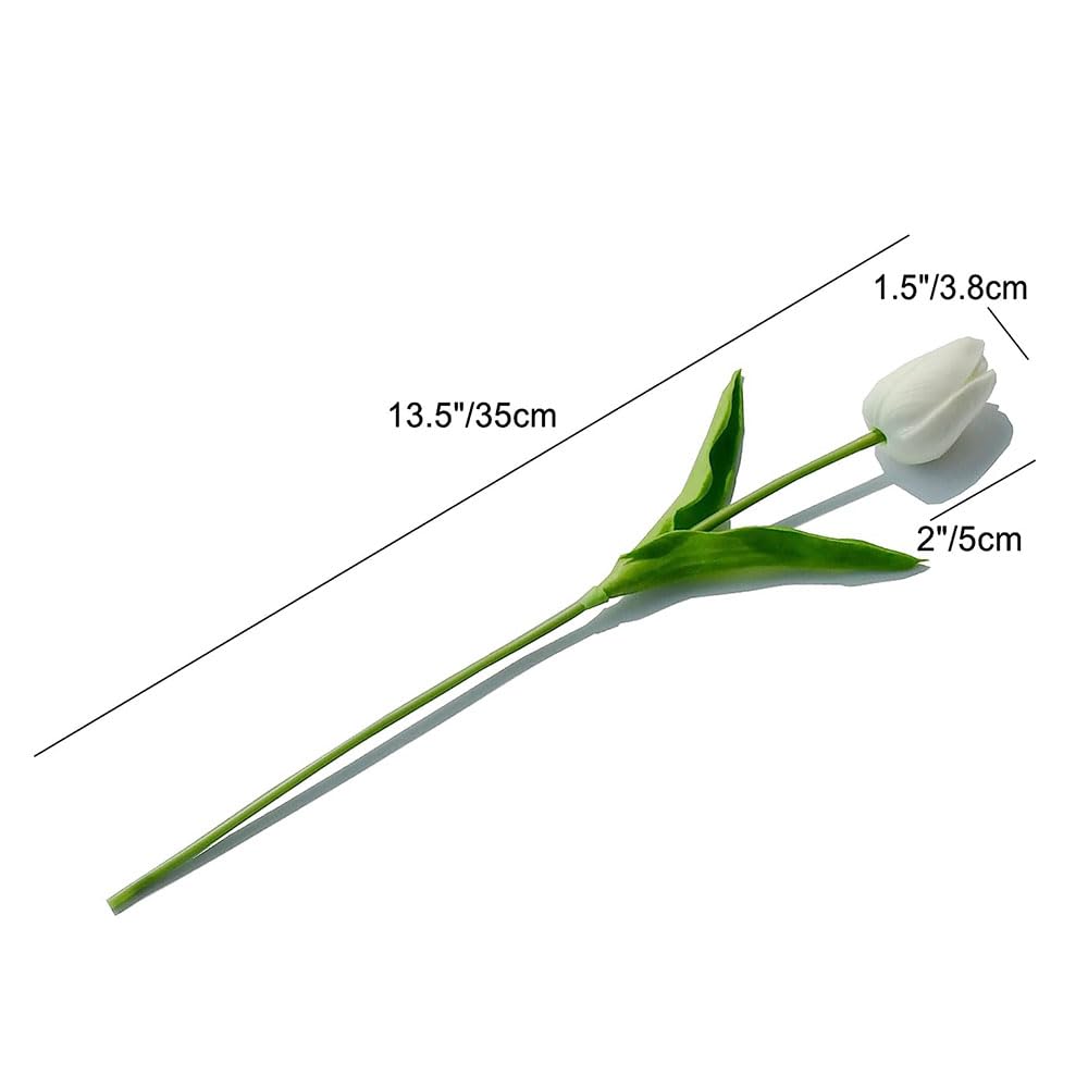 LWKuh-GFS 20 Pcs White Tulips Artificial Flowers 13.5" PU Real Touch with Faux Mix Tulip Bulbs Silk Bouquet for Mother's Day Wedding Easter Kitchen Decor