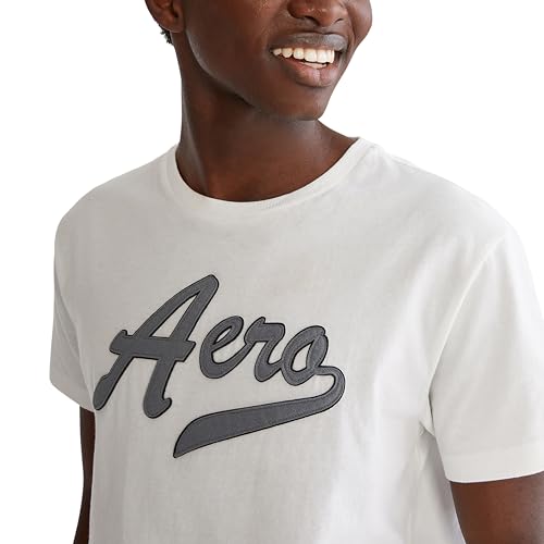 AEROPOSTALE Men's Script Logo Short Sleeve Tee, Bleach, Medium
