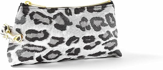 KEYPER 2-Piece Luxe Wristlet Set (IT Bag and a Key Ring Bracelet) PU Vegan Leather Classic Clutch Purse (Snow Leopard Gold)