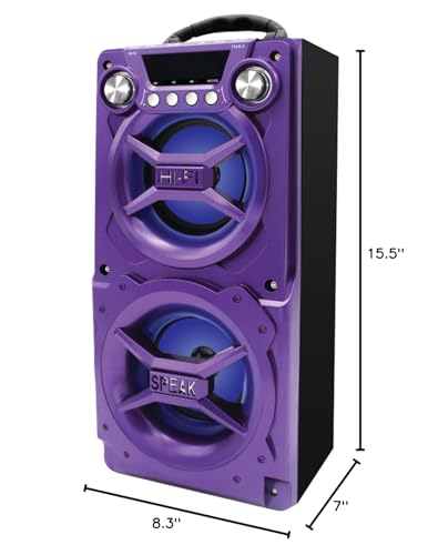 Sylvania SP328-Purple, Portable Speaker with Bluetooth, Connect to iPhone, iPad or Android, Double Subwoofer Heavy Bass, Perfect for Events, Purple