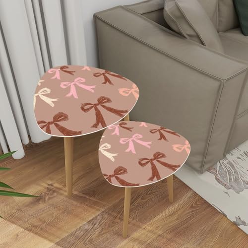 Triangle Nesting Coffee Table Set of 2 Bow Pattern Year 2025 Mocha Mousse Seamless Pattern Mocha Mousse Cute Modern Minimalist Side Table Small End Leisure Tea Tables for Living Room Bedroom Office