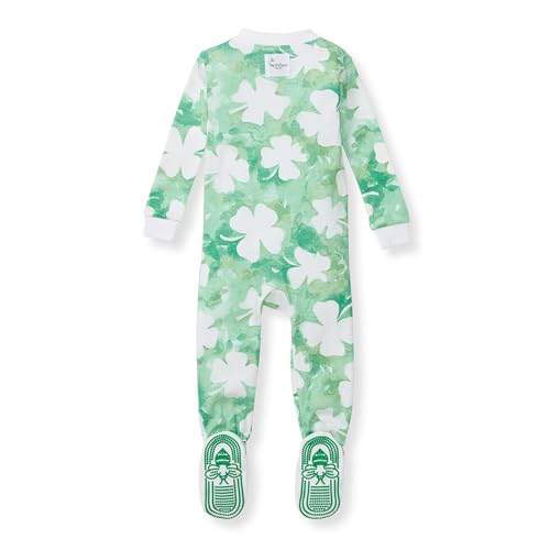 Burt's Bees Baby Baby Boy's Sleeper PJs, 100% Organic Cotton, One-Piece Footie, Zip Up Jumpsuit, Snug Fit Pajamas, Artsy Clover, 12 Months
