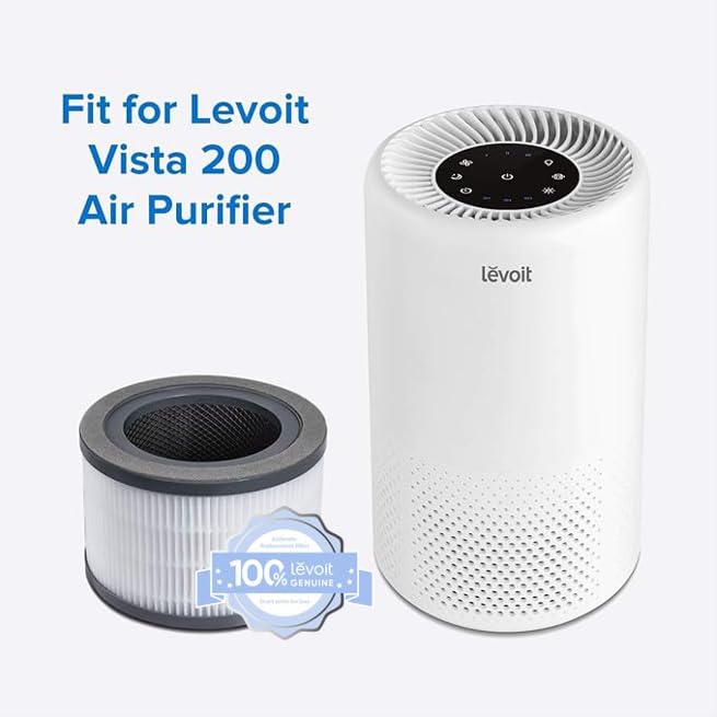 LEVOIT Vista 200 Air Purifier Replacement Filter, Genuine Air Filters, High-Efficiency Activated Carbon for Removal of Smoke, Odor, Allergens, Pollen, Vista 200-RF, 1 Pack, Black