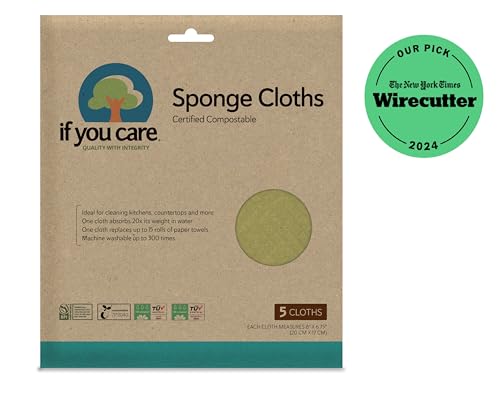 If You Care Sponge Cloths – 5 Count – 100% Natural Cleaning Rags for Kitchen, Bathroom, Home Countertop Surfaces – Absorbent, Reusable, Machine Washable, Compostable
