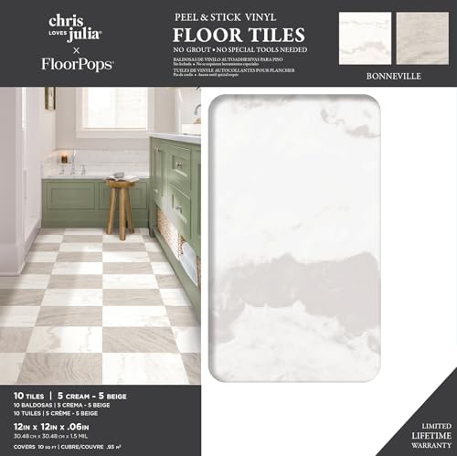 FloorPops x Chris Loves Julia 12-in by 12-in Bonneville Beige Peel and Stick Floor Tiles, FP5061