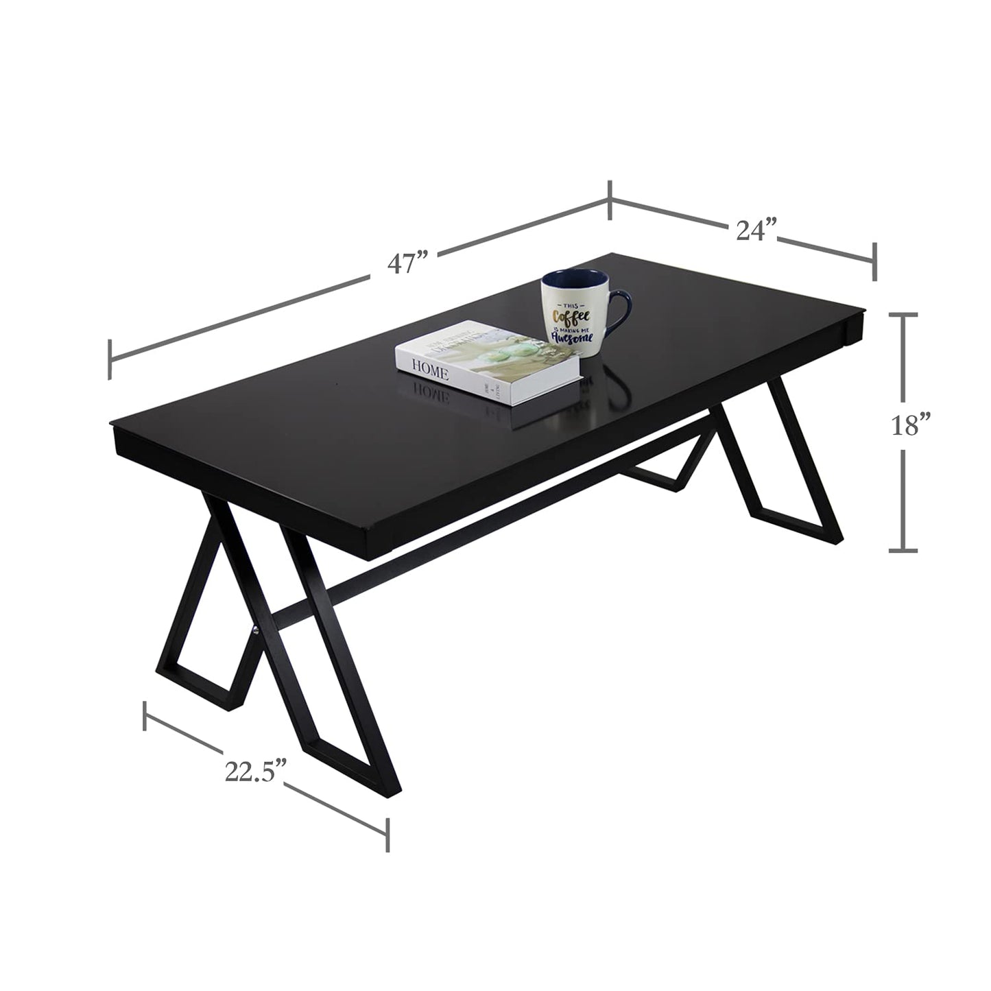 Jerry & Maggie Tempered Glass Tea Table Coffee Table Cocktail Desk Table - Modern Steel Triangular Legs Living Room Desk Decor - Anti Scratch Polished Surface Family Size Dinning Table, Black