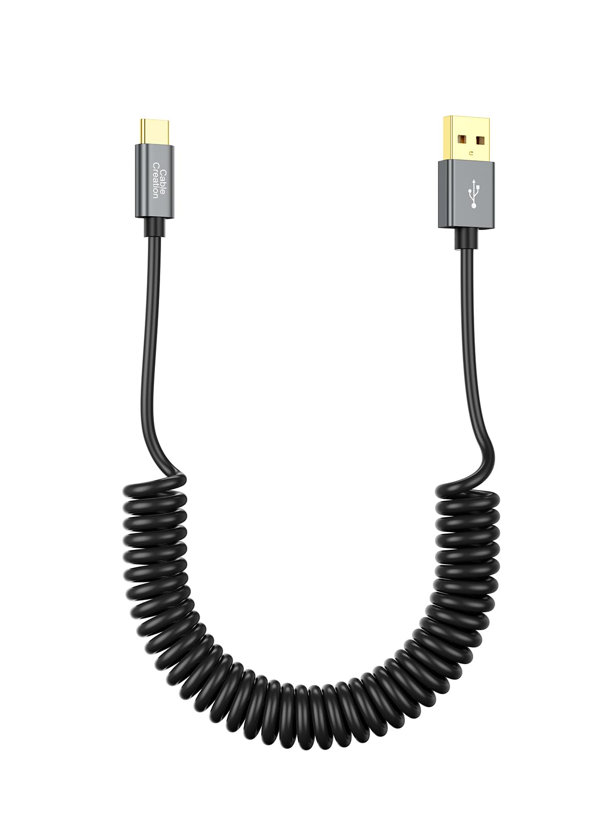 CableCreation, Coiled Cable 5FT, USB C Cable 3A Fast Charging Coiled USB C to USB C with Premium Aluminum Shell Stretched 1.5-5 Feet for MacBook Pro Air, Galaxy S21 S20 S10 etc