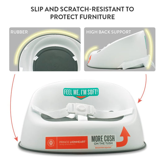 Prince Lionheart Squish Booster Seat, Gray, 3-Point Harness Dual-Strap System, Easy to Wipe Clean, Lightweight