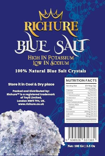 Ancient Blue Salt โ Rare Mineral Treasure | High Potassium, Low Sodium, Pure & Unprocessed | Gourmet-Grade by Richure 100g (3.52 oz)