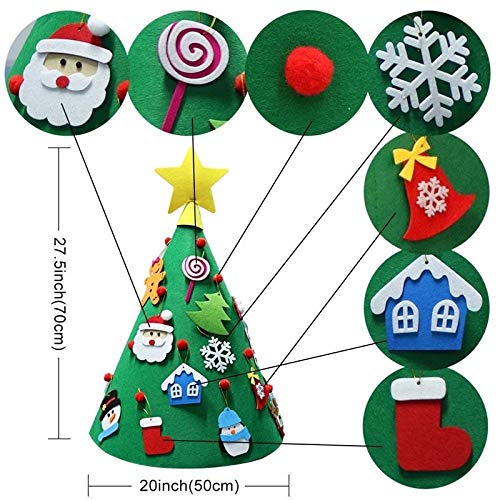 JIALITFUN Kids Felt Christmas Tree Kit, Home Xmas Party Decoration Gifts Felt Craft Kits with Handmade Ornaments DIY Felt Christmas Tree for Babies, Kids and Toddlers