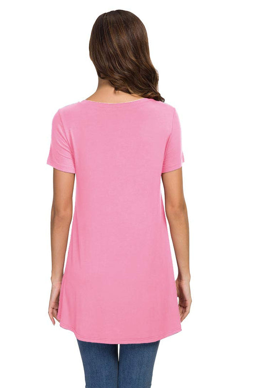 AWULIFFAN Summer Tops for Women Short Sleeve Casual Loose Tunic Top(Pink,Large)