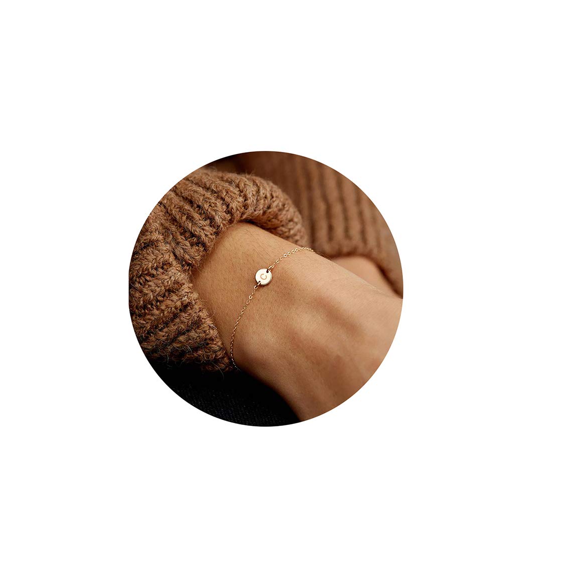 Personalized Initial Bracelet 18K Gold Plated Stainless Steel Letter Bracelet Dainty Coin Charm Bracelet Delicate Disc Name Bracelet for Women