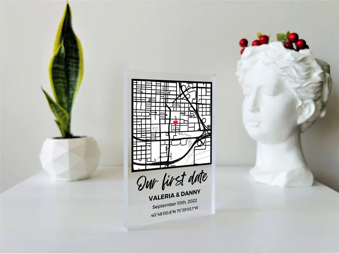 NEXT DAY SHIP Custom Our First Date Map Block - Couple Map, Where It All Began, Gift for Her, Acrylic Plaque Couple Gift, Custom Location, Couples Gift, Gifts for Wife and Husband Anniversary