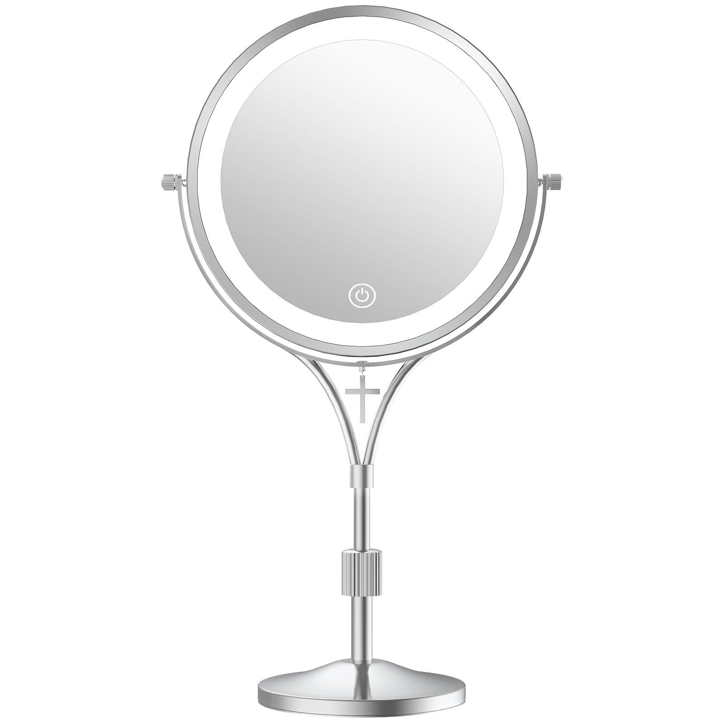 LANSI 1x/10x Magnifying Mirror with 3 Color Lights and Cross Dangle Charm, 7" Lighted Makeup Mirror with Magnification, Rechargeable Height Adjustable Vanity Mirror, Chrome