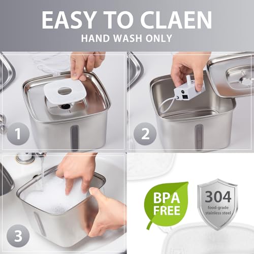 Veken Innovation Award Winner Stainless Steel Cat Water Fountain, 95oz/2.8L Automatic Pet Fountain Dog Water Dispenser with Replacement Filters & Silicone Mat for Cats, Dogs, Multiple Pets (Silver)