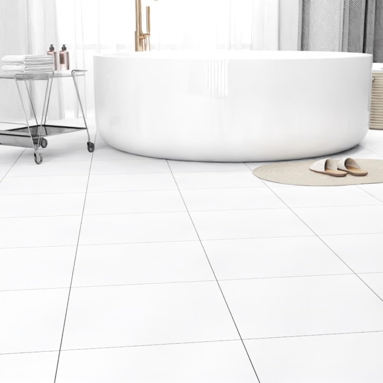 Peel and Stick Floor Tile 20-Pack 20 Sq.Ft Matte Pattern Flooring, 12” x 12” Self Adhesive Vinyl Flooring DIY for Kitchen, Bathroom, Laundry, Pure White