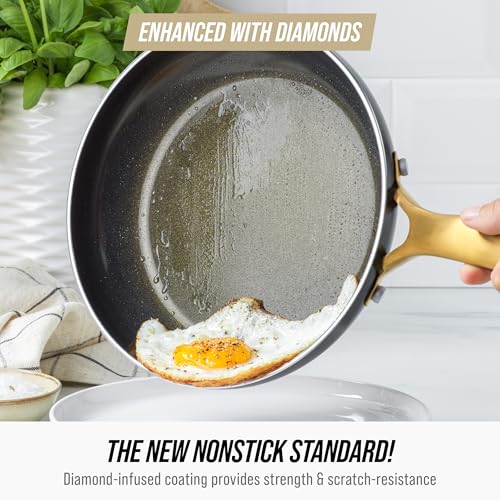 Blue Diamond 14 Piece Induction Nonstick Cookware Set, Diamond Infused PFAS-Free Ceramic Nonstick Pots & Pans, Durable Metal Utensil Safe, Dishwasher Safe, Oven & Broiler to 600F, Black/Gold