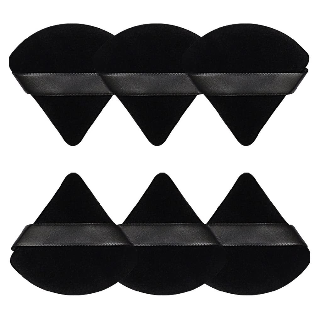 Pimoys 6 Pcs Powder Puff Face Soft Triangle Makeup Puff Velour Makeup Sponge Beauty Blender for Loose Powder (Black)