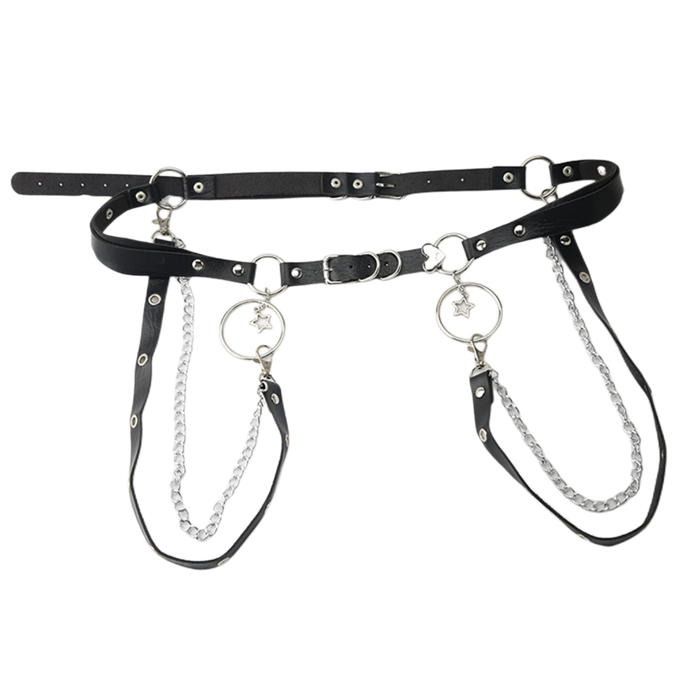 HeiBai Xiong Punk Goth Belts Rock Leather Waist Chain Belt For Women