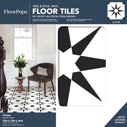 FloorPops FP2948 Altair Peel & Stick Floor Tiles, Black