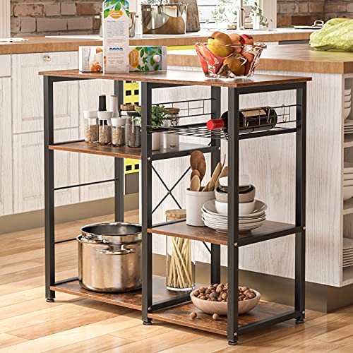 soges Bakery Rack, Kitchen Shelf, Standing Shelf, Baker, Shelf, Microwave Holder, Multifunctional Kitchen Storage Rack with 3 Shelves, Retro
