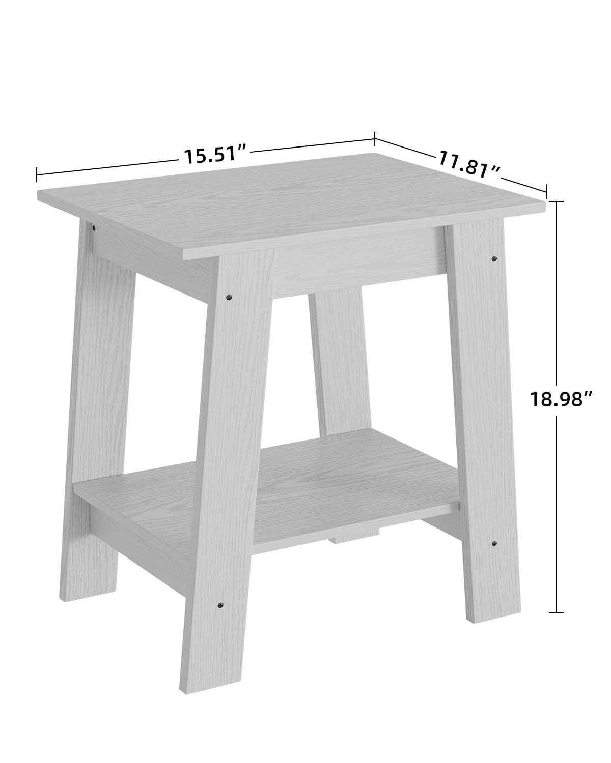 IDEALHOUSE End Table, Narrow Side Table with 2 Tier Storage Shelf, Small Space Side Table for Farmhouse Bedroom, Studio Apartment, Entryway, White
