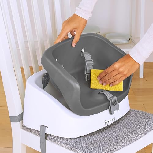 Ingenuity SmartClean Toddler Booster Seat for Kitchen Chair – Lightweight for on-the-go, Easy-Clean, 3-Point Harness Strap – Booster Seat for Dining Table, Slate