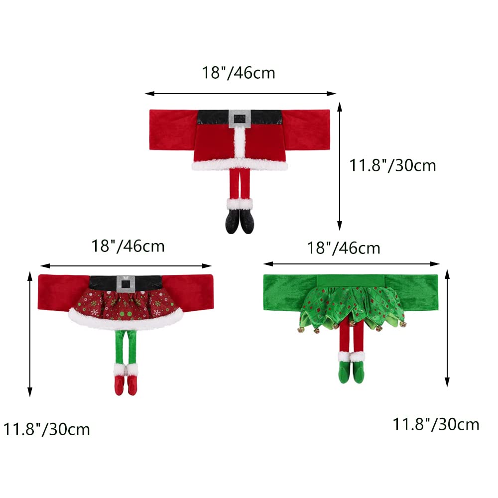 Yahpetes Chair Back Cover 3 Pcs Christmas Chair Sashes 18" X 11.8" Stretchy Xmas Dining Chair Back Covers Red Santa Claus Belt Buckle Bands Chair Slipcover Ornament Decorations