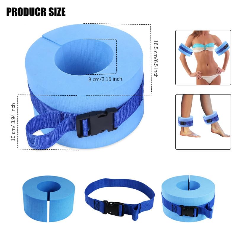 Foam Swim Aquatic Cuffs, Water Aerobics Float Ring Fitness Exercise Set, Ankles Arms Belts with Quick Release Buckle for Swim Fitness Training Set, Set of 2, Blue