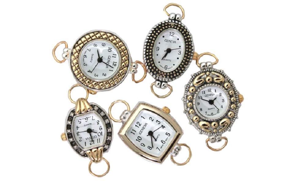 Mix Geneva Elite Watch Faces for Beading (5 PCs), Loops and Battery Included (Two Tone)