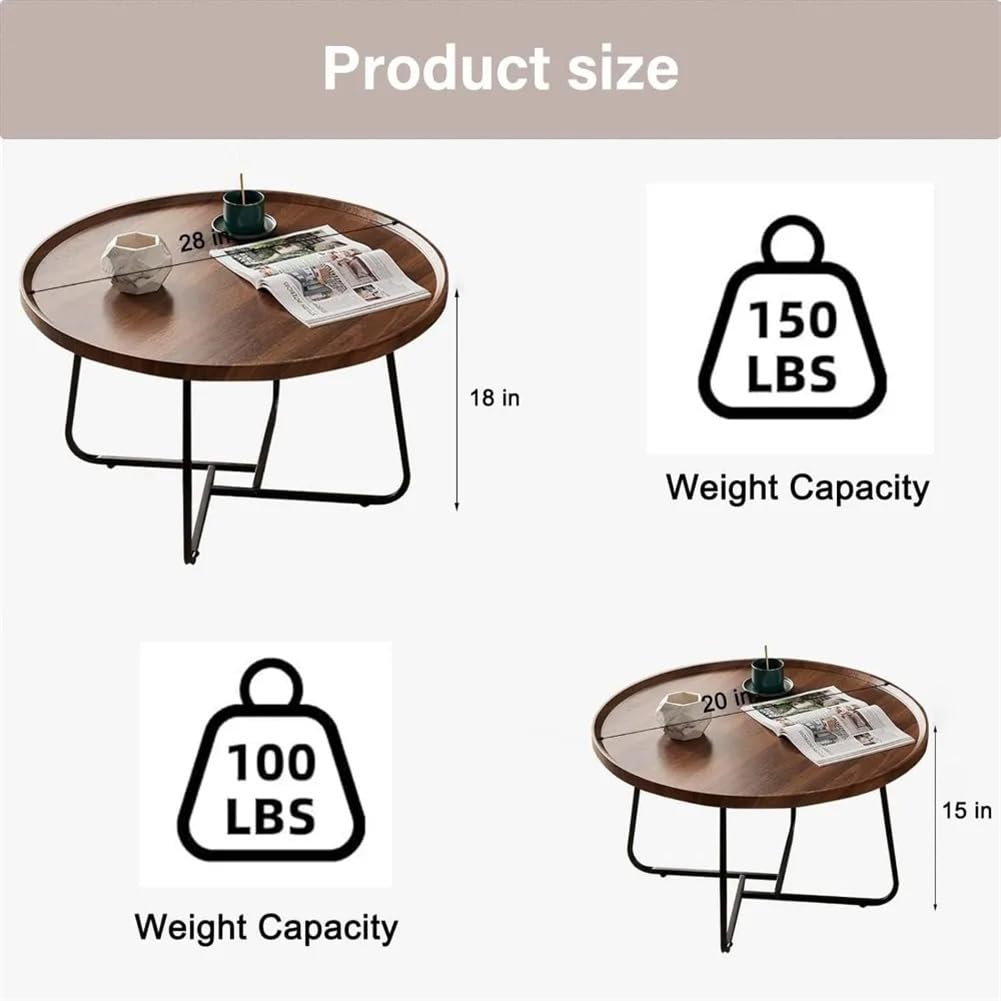 Nesting Coffee Table Set of 2, Round Center Table with Non Slip Feet Side,End Tables with Wood Grain Top for Living Room Office Wood Grain Brown,28 * 18in&20 * 15in