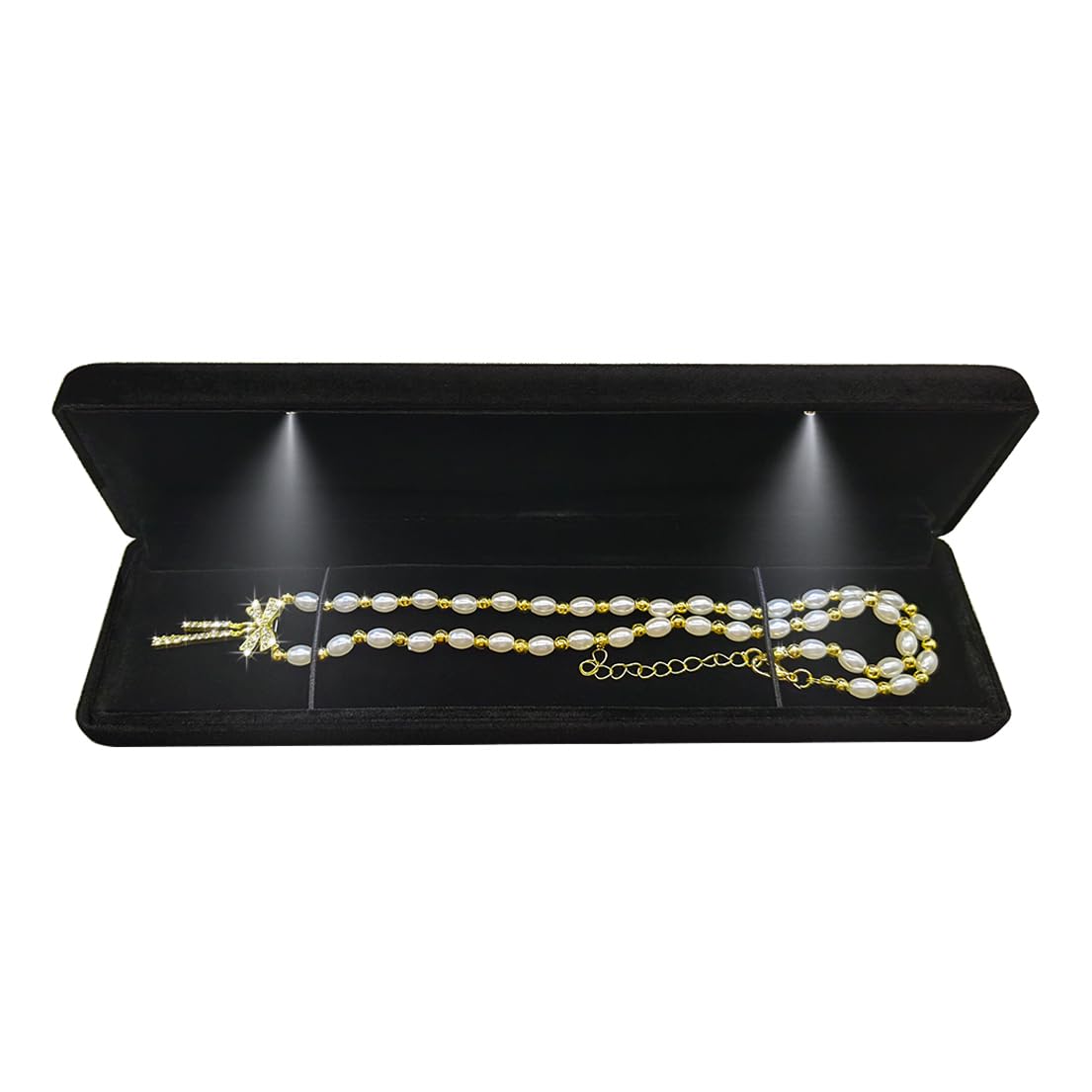GBYAN Velvet Chain Necklace Box with LED Light, Long Bracelet Storage Case, Jewelry Display Gift Box for Engagement, Anniversary,Wedding and Birthday,Black