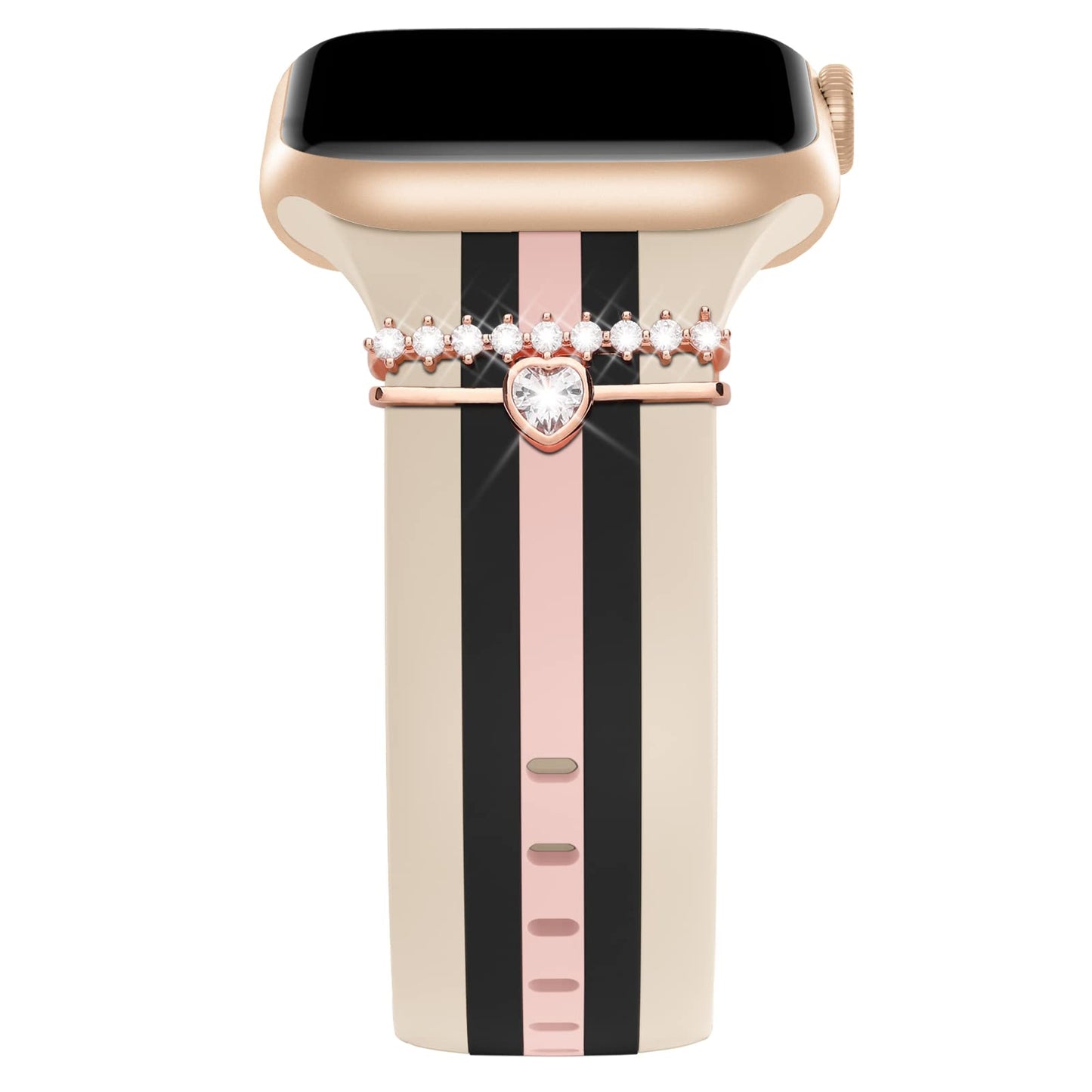 Designer Band with Charms Decor Compatible with Apple Watch Band 38mm 40mm 41mm 42mm 44mm 45mm 46mm 49mm Women Men, Stylish Silicone Sport Wristbands for iWatch Series 10 9 8 7 6 5 4 3 2 1 SE Ultra