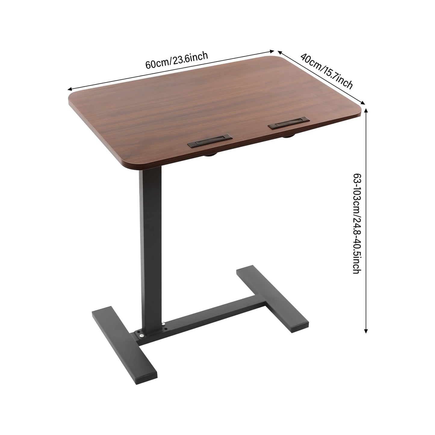 NTNOEA Bedroom C Shaped Side Table, Overbed Table with Wheels Adjustable Height - End Table Living Room Side Table for Laptop, Snack Trays for Eating Coffee Tables for Sofa/Bed/Bathtub (Walnut)