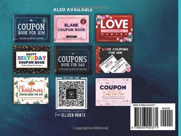 Blank Coupon Book for Him: 30 Fillable Blank DIY Vouchers for Boyfriend, Husband, or Couples. IOU Tokens for Dad, Brother, Friend, Partner or Lovers. ... Birthday, Christmas, or Any Occasion.