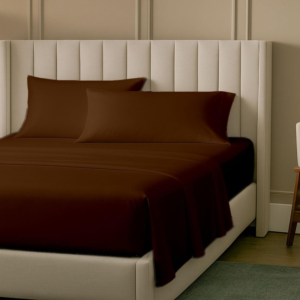 SlumberWell 4 Piece Luxury Soft Microfiber Fitted Bed Sheet Set for Campers, 8 to 12 Inch Deep Pocket, RV Three Quarter 48 x 75 3/4 Full Bunk, Chocolate